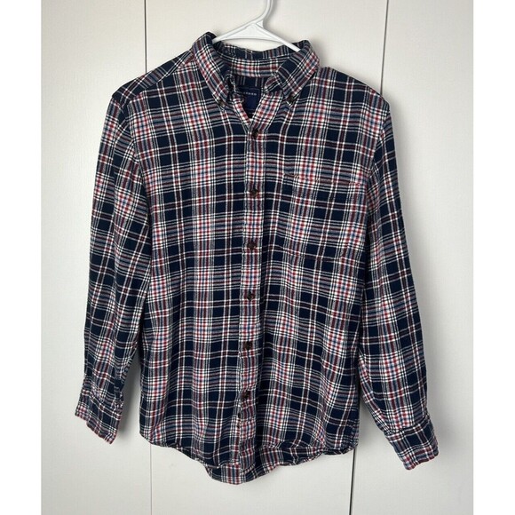Saddlebred Mens Button Down Plaid Long Sleeve Flannel Shirt Pocket Blue Red Sz S - Picture 1 of 5